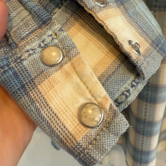 Lucky Brand, flannel blue/cream/tan plaid shirt, Large - Picture 5 of 7